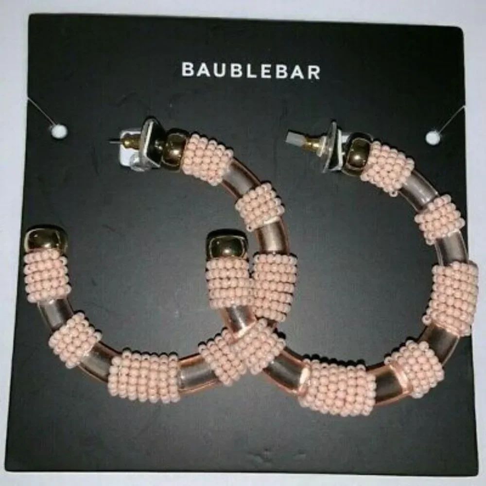 NEW! BaubleBar Anielia Lucite Beaded Hoop Earrings in Pink